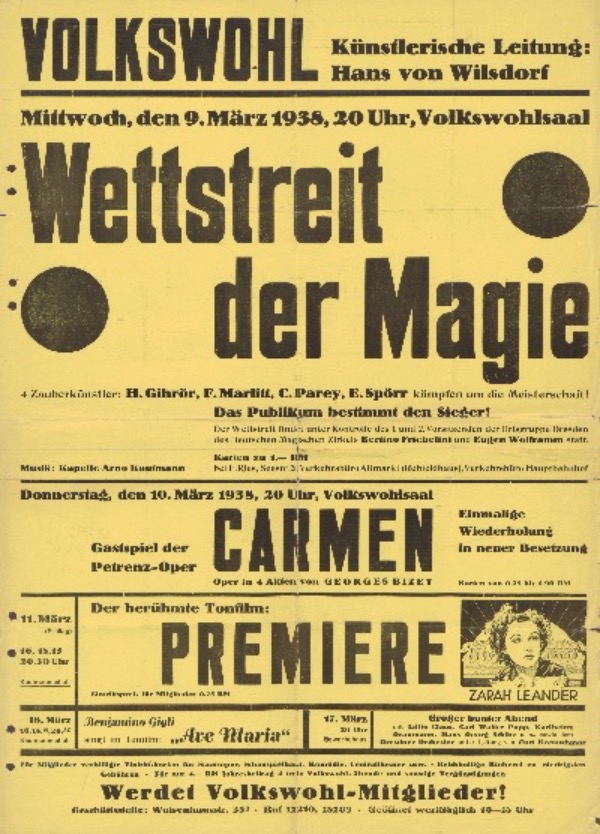 19380309 WettstreitDerMagie DresdenVolkswohlsaal Plakat ArchivJens UweGunzel